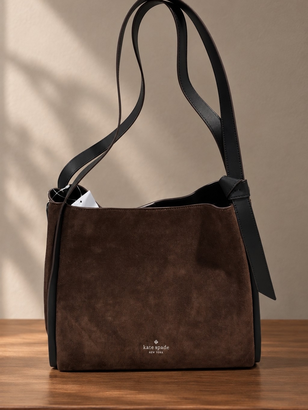 kate spade Brown Suede Shoulder Bag with Black Straps